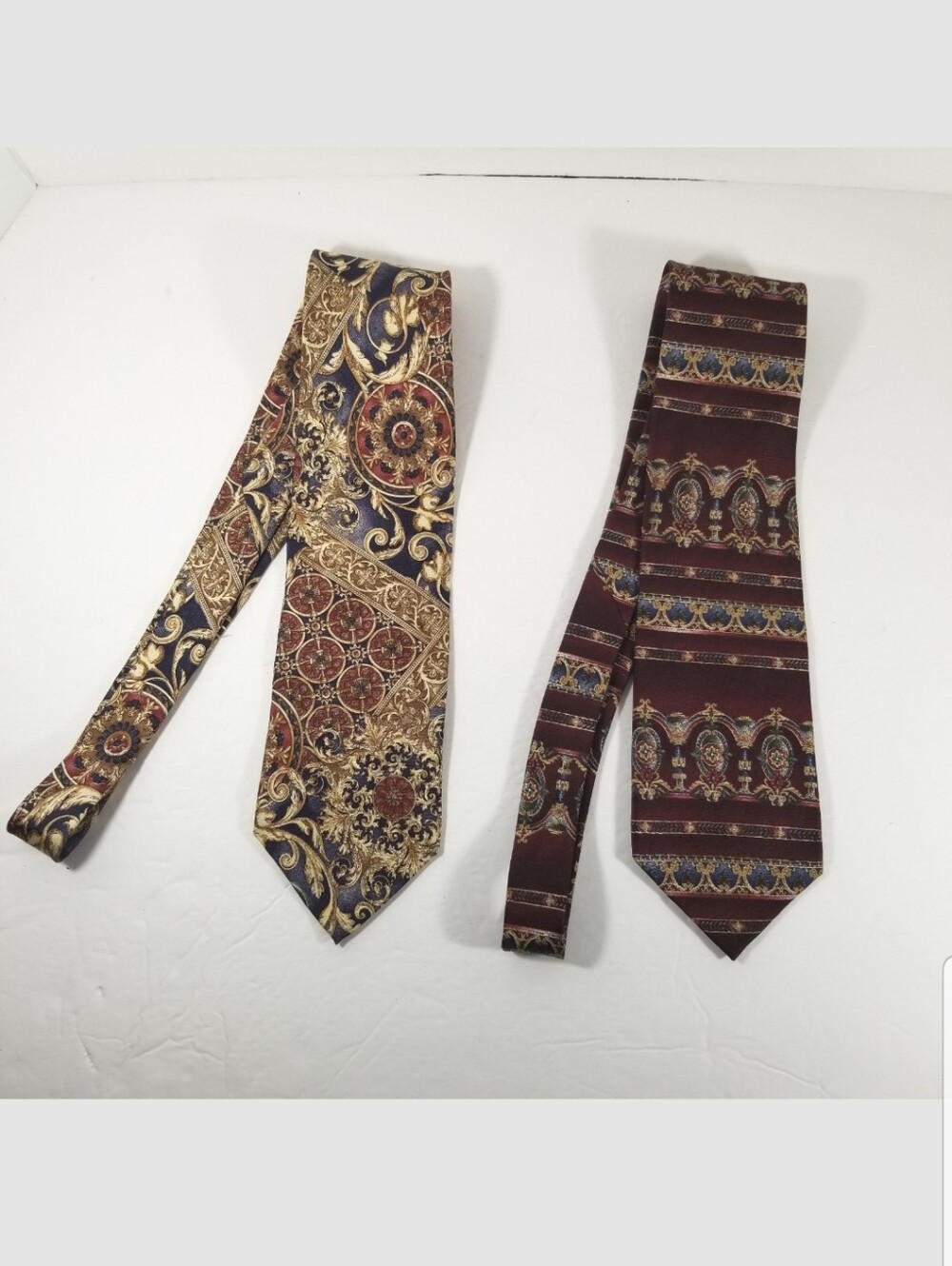 Two Bill Blass Men's Silk Ties Burgundy Scrolls, Paisley Print  100% Silk